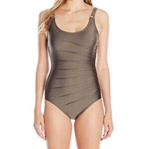 NWT Calvin Klein Women's Starburst One Piece Swimsuit Bronze Sz 4 $80 FF334